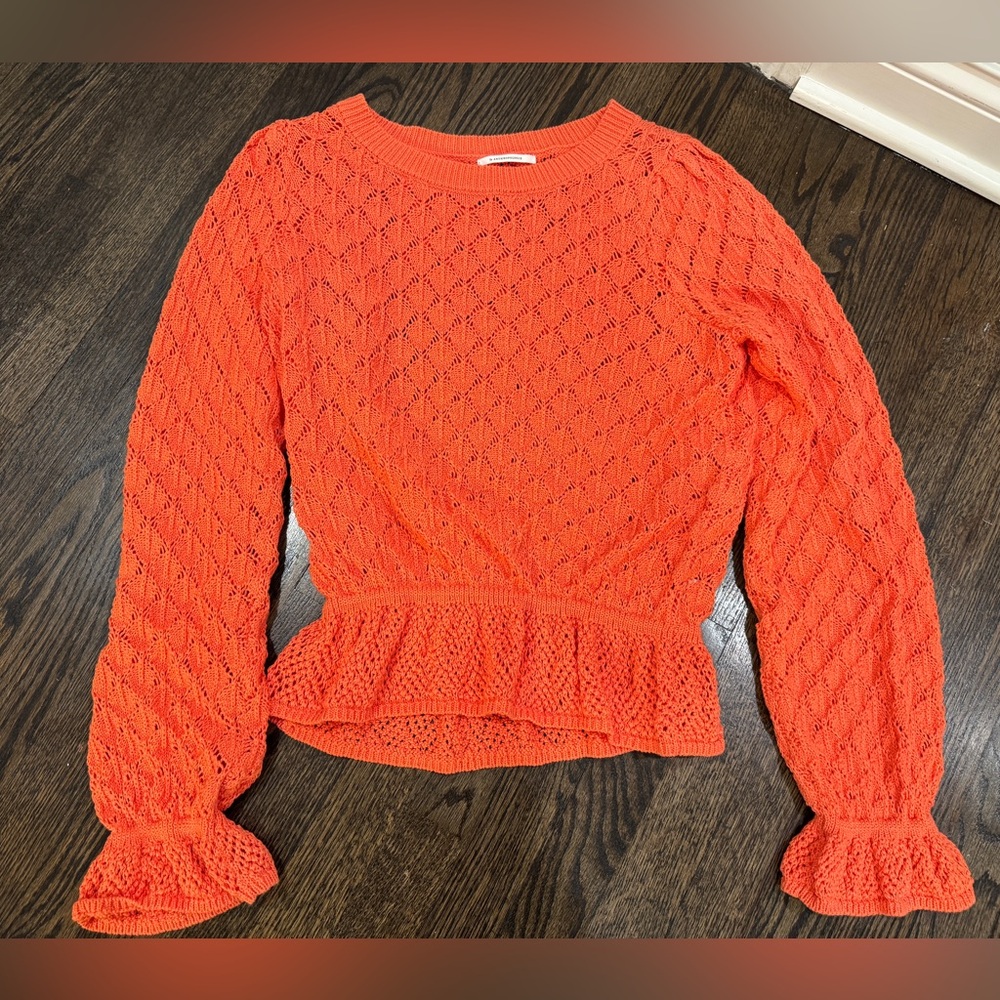 Anthropologie Orange Open-Knit Peplum Sweater